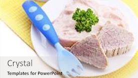  Presentation with infant - Amazing PPT theme having meat paste for infant feeding on plate on color napkin isolated on white backdrop and a lemonade colored foreground