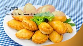  Presentation with meat - Theme with meat-patties-in-the-plate background and a light blue colored foreground