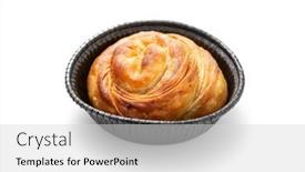  Presentation with meat - PPT theme consisting of meat-pie-in-foil-tray background and a light gray colored foreground