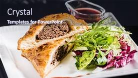  Presentation with lettuce - Colorful presentation theme enhanced with meat-pie-with-sauce backdrop and a wine colored foreground