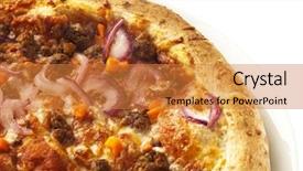  Presentation with meat - Colorful slide set enhanced with meat pizza closeup on a white background backdrop and a gold colored foreground