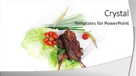  Presentation with ribs - Colorful theme enhanced with meat plate roast ribs on white with tomatoes and red hot peppers isolated on white backdrop and a white colored foreground