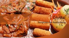  Presentation with crochet - Slide set having meat potato sauce and crochet background and a gold colored foreground