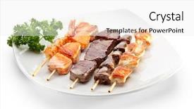  Presentation with foods - Beautiful presentation featuring meat poultry - grilled foods garnished with parsley backdrop and a white colored foreground