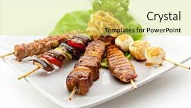  Presentation with foods - Beautiful presentation theme featuring meat poultry - grilled foods garnished with parsley backdrop and a yellow colored foreground