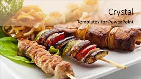  Presentation with meat poultry - Colorful presentation theme enhanced with meat poultry - grilled foods garnished with parsley backdrop and a coral colored foreground