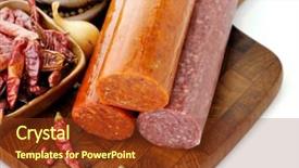  Presentation with spices - Audience pleasing theme consisting of hard salami with spices close backdrop and a tawny brown colored foreground