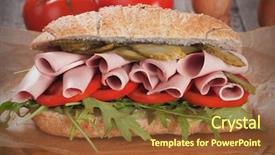  Presentation with submarine - PPT layouts enhanced with submarine sandwich with baloney pickles background and a tawny brown colored foreground