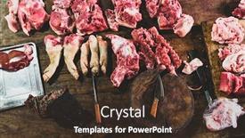  Presentation with butcher - Audience pleasing slide set consisting of meat-raw-assortment-and-knife backdrop and a tawny brown colored foreground