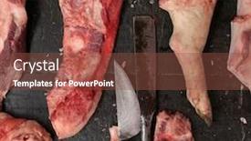  Presentation with butcher - Beautiful slide set featuring meat-raw-assortment-and-knife backdrop and a tawny brown colored foreground