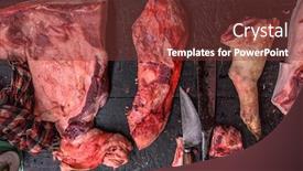  Presentation with butcher - Slide set having meat-raw-assortment-and-knife background and a tawny brown colored foreground