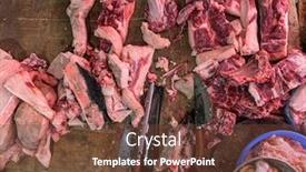  Presentation with butcher - PPT theme with meat-raw-assortment-and-knife background and a tawny brown colored foreground