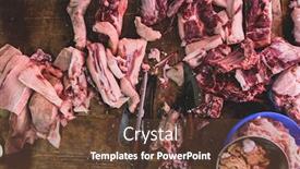  Presentation with butcher - PPT layouts featuring meat-raw-assortment-and-knife background and a tawny brown colored foreground