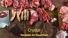  Presentation with butcher - Theme enhanced with meat-raw-assortment-and-knife background and a tawny brown colored foreground
