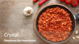  Presentation with frying - Beautiful theme featuring meat sauce in frying pan backdrop and a coral colored foreground