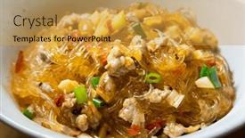  Presentation with noodles - Slide deck having meat-sauce-mung-bean-noodles background and a yellow colored foreground