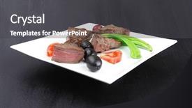 Presentation with meat beef - Beautiful presentation theme featuring meat-savory-grilled-beef-fillet backdrop and a  colored foreground
