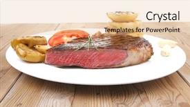  Presentation with meat beef - Colorful PPT layouts enhanced with meat savory grilled beef fillet mignon served on white plate with tomatoes and potatoes on wooden table backdrop and a lemonade colored foreground