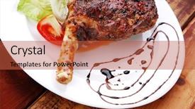  Presentation with shoulder - Amazing theme having meat savory on table roast shoulder with tomato and chives over white plate backdrop and a red colored foreground