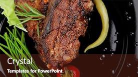  Presentation with ribs - Colorful presentation enhanced with meat savory roast ribs on black plate with peppers and chives backdrop and a tawny brown colored foreground