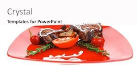  Presentation with ribs - Colorful slide set enhanced with meat savory roast ribs on red plate with peppers and rosemary backdrop and a white colored foreground