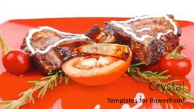  Presentation with ribs - Slide deck featuring meat savory roast ribs on red plate with peppers and rosemary background and a red colored foreground