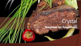  Presentation with ribs - Beautiful slide deck featuring meat savory roast ribs on black plate with peppers and chives backdrop and a tawny brown colored foreground