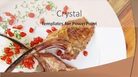  Presentation with veal - Amazing PPT layouts having meat savory roast veal ribs with rice garnish and pomegranate seeds on white over wood backdrop and a lemonade colored foreground