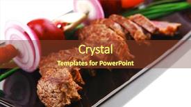  Presentation with bbq - PPT layouts consisting of meat savory roasted bbq meat served on black plate with vegetables on spit isolated on white background background and a tawny brown colored foreground