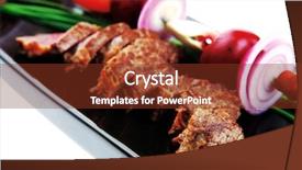  Presentation with bbq - Colorful PPT theme enhanced with meat savory roasted bbq meat served on black plate with vegetables on spit isolated on white background backdrop and a tawny brown colored foreground