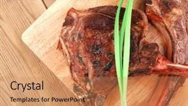  Presentation with ribs - Beautiful PPT layouts featuring meat savory roasted beef ribs served with green chives over black table backdrop and a coral colored foreground