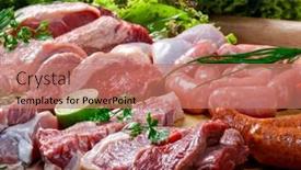  Presentation with butcher - Presentation design consisting of meat-showcase-in-the-supermarket background and a coral colored foreground