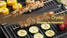  Presentation with grill - Amazing presentation theme having meat skewers and vegetables on electric grill backdrop and a tawny brown colored foreground