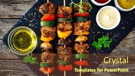  Presentation with grilled - PPT layouts consisting of meat-skewers-grilled-meat background and a  colored foreground