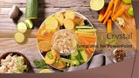 Presentation with healthy snack - Presentation enhanced with meat-spread-with-bread background and a gold colored foreground