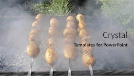  Presentation with steak - Theme with meat-steak-fried background and a coral colored foreground