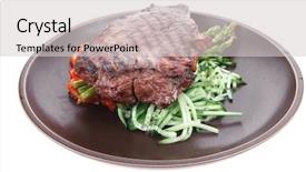  Presentation with meat beef - Cool new PPT theme with meat table grilled beef fillet with asparagus and tomatoes served on dish isolated over white backdrop and a light gray colored foreground