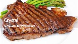  Presentation with meat beef - Colorful slide set enhanced with meat table grilled beef fillet with asparagus on white dish backdrop and a tawny brown colored foreground