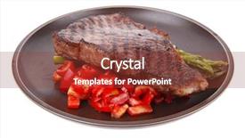  Presentation with meat beef - Amazing slide deck having meat table grilled beef fillet with asparagus and tomatoes served on dish isolated over white backdrop and a tawny brown colored foreground