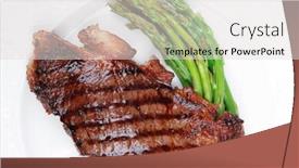  Presentation with roast beef - Theme with meat table rare medium roast beef fillet and asparagus served on white dish background and a light gray colored foreground