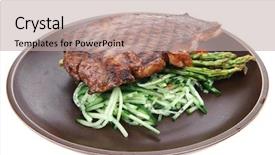  Presentation with roast beef - Theme having meat table rare medium roast beef fillet with tomatoes and asparagus served on dish isolated over white background and a mint green colored foreground