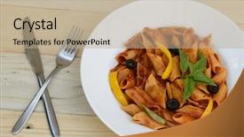  Presentation with pasta - Beautiful presentation theme featuring meat template - close up photo of pasta backdrop and a  colored foreground