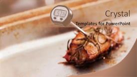  Presentation with meat - Beautiful presentation theme featuring meat-thermometer-in-the-meat backdrop and a coral colored foreground