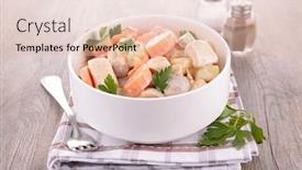  Presentation with meat - Presentation design featuring meat-vegetable-and-cream background and a lemonade colored foreground