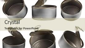  Presentation with cans canned tuna isolated - Audience pleasing slides consisting of meat waste - collection set of empty opened backdrop and a soft green colored foreground