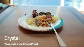  Presentation with everyone - Presentation design enhanced with meat waste - half eaten plate of food background and a violet colored foreground