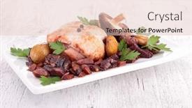  Presentation with mushroom - Colorful PPT theme enhanced with meat-with-mushroom-sauce backdrop and a lemonade colored foreground