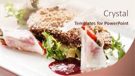  Presentation with meat - Presentation theme consisting of meat-with-spring-rolls background and a lemonade colored foreground