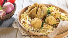  Presentation with meatball - Audience pleasing PPT theme consisting of meatball noodles or mee bakso backdrop and a yellow colored foreground