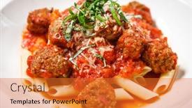  Presentation with penne pasta - Slides having meatball penne pasta with spicy tomato sauce and herbs background and a gold colored foreground